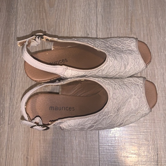Maurices Rain cream lace fabric slingback cork wedges - Picture 8 of 10